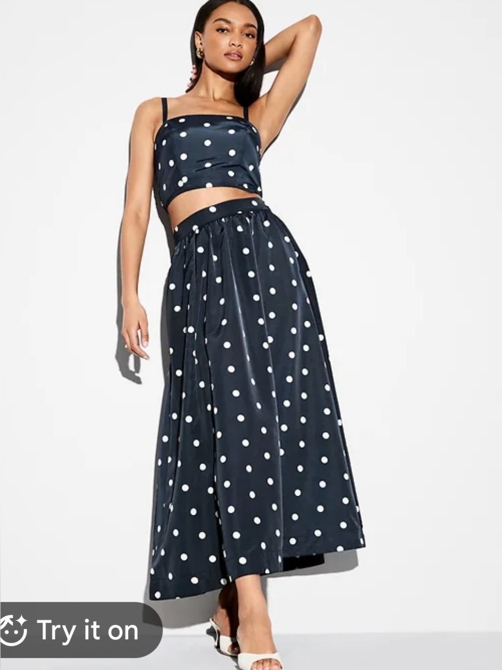 Old Navy OccassionTaffeta Midi Skirt Small Navy White Dots Like New